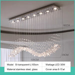 suspension lumineuse moderne gouttes cristal transparent verte ambrée 100cm 120cm 150cm