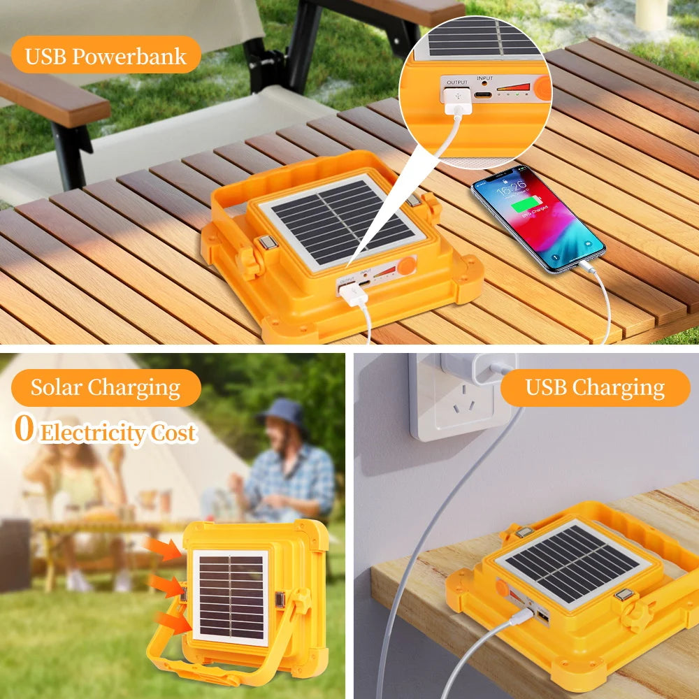 lampe solaire multifonctionnelle portable orange verre trempé transparent moderne panneau solaire affichage batterie contrôle