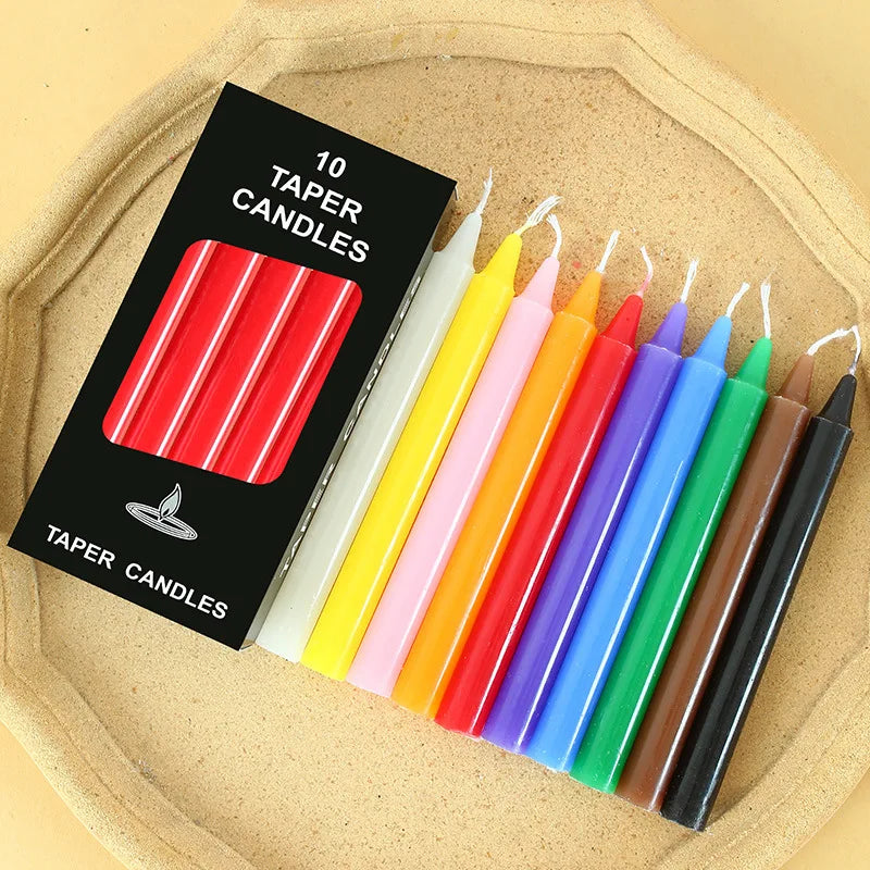 bougies parfumées boîte 10 pièces rouge blanc jaune rose orange bleu vert marron noir