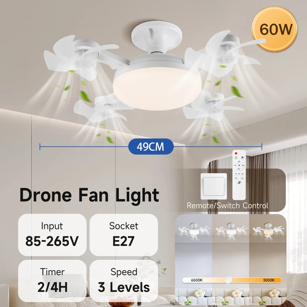 ventilateur moderne lumière led télécommande blanc fixe chambre cuisine decoration