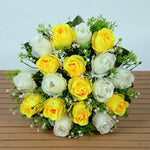 décoration intérieure bouquet roses artificielles 18 fleurs 37cm vert clair violet rose