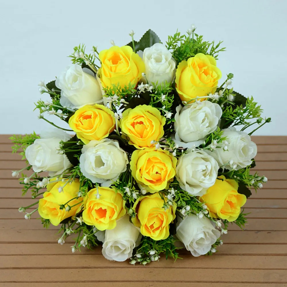 décoration intérieure bouquet roses artificielles 18 fleurs 37cm vert clair violet rose