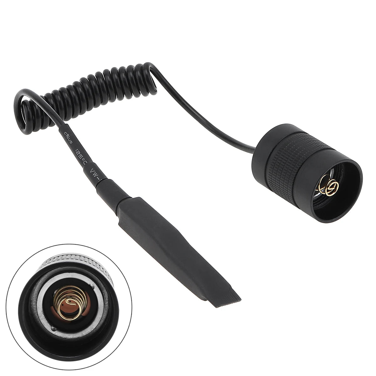 torche électrique accessoire noir spirale dorée filetage technique aluminium utilitaire éclairage nocturne camping
