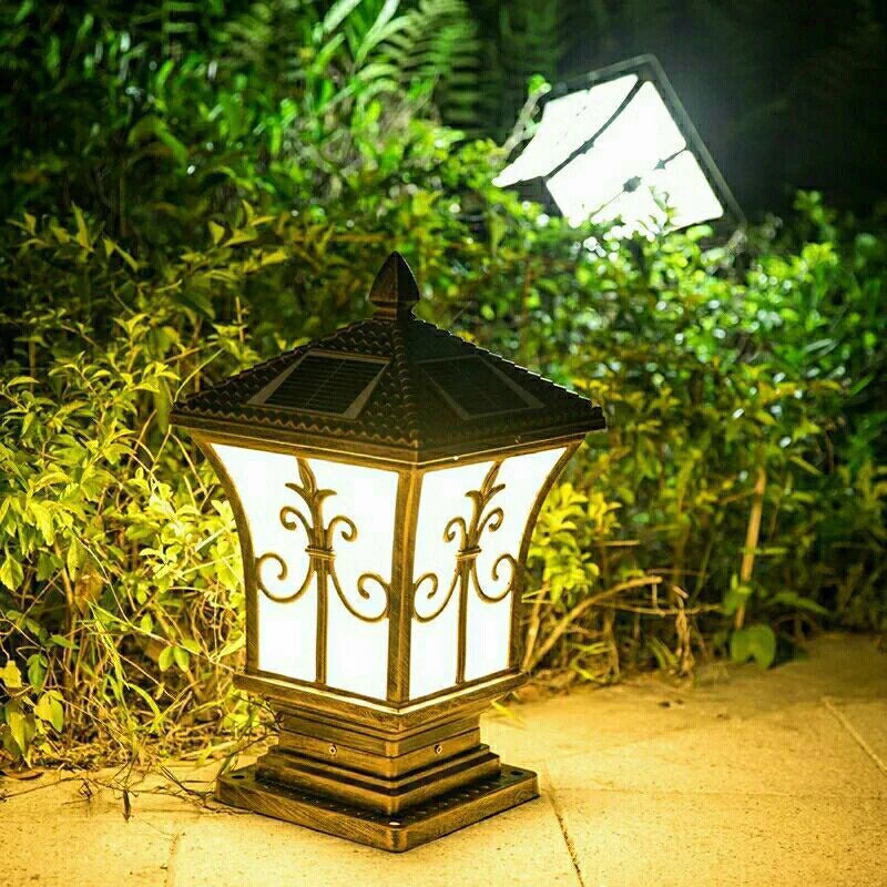 lampe solaire décorative classique dorée ornements floraux télécommande ip65 éclairage extérieur jardin aluminium