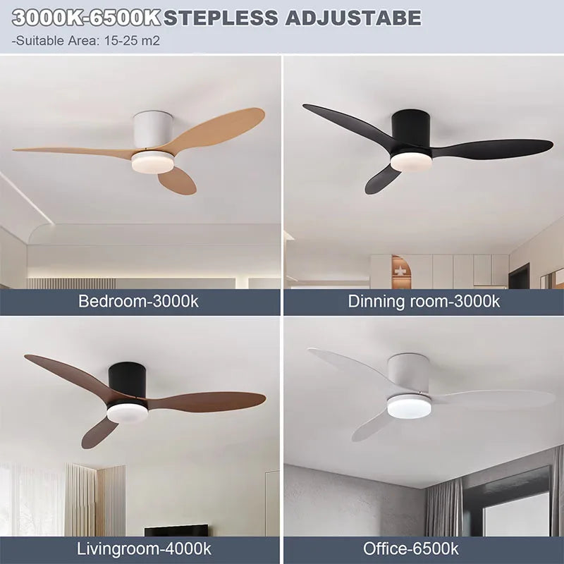 ventilateur moderne noir bois led télécommande minimaliste chambre