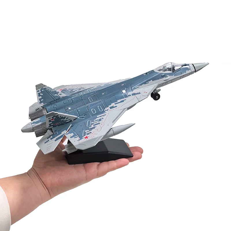 avion militaire su57s camouflage bleu gris blanc base noire réaliste assembler collection maison