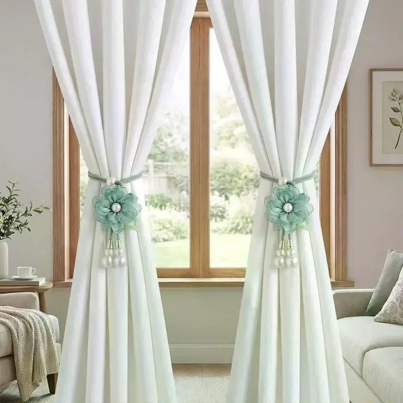 rideau moderne élégant ruban transparent finement tissé fleur décorative blanc