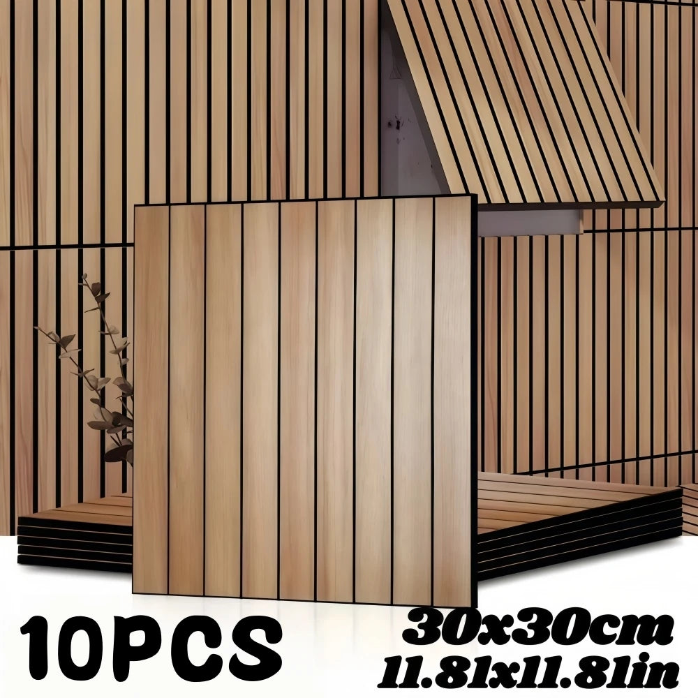 panneaux décoratifs modernes 30x30cm adhésifs imitation bois rayures verticales beige clair mur chambre decoration