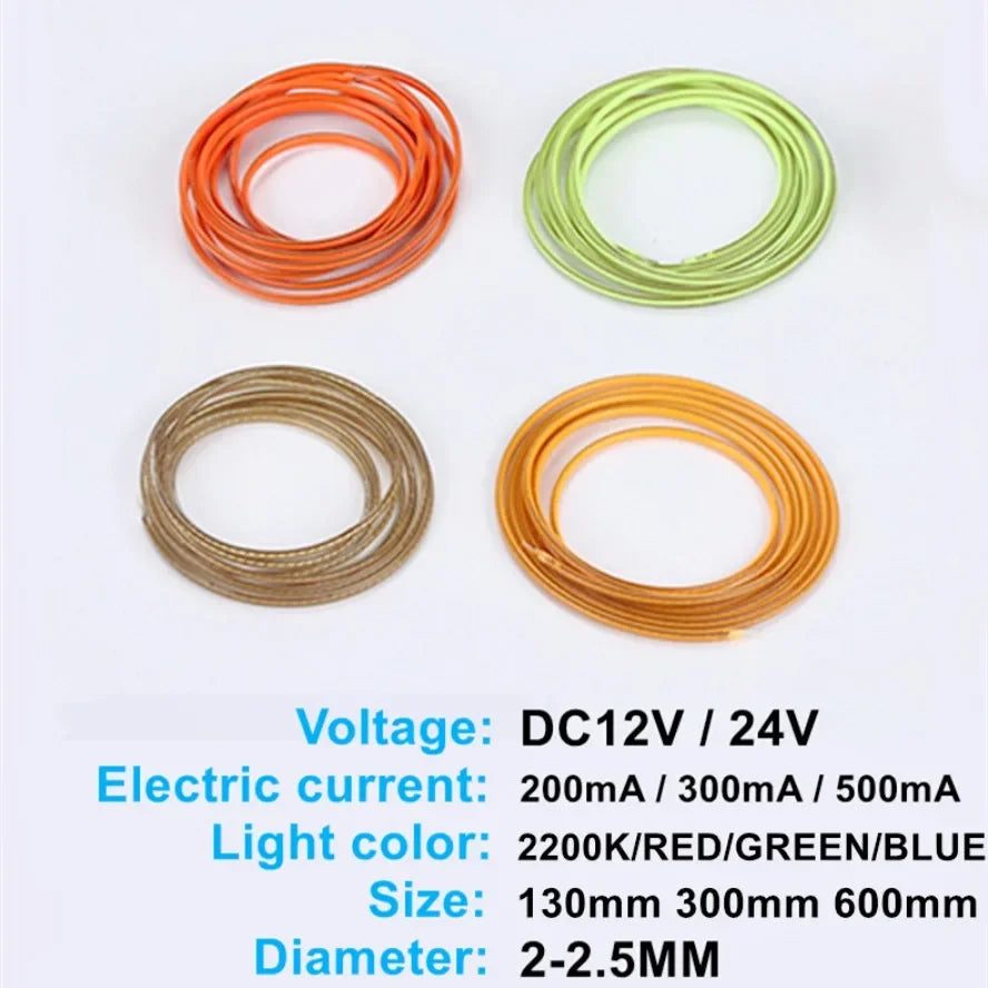 filament flexible néon led couleur rouge vert bleu blanc chaud clips fixation