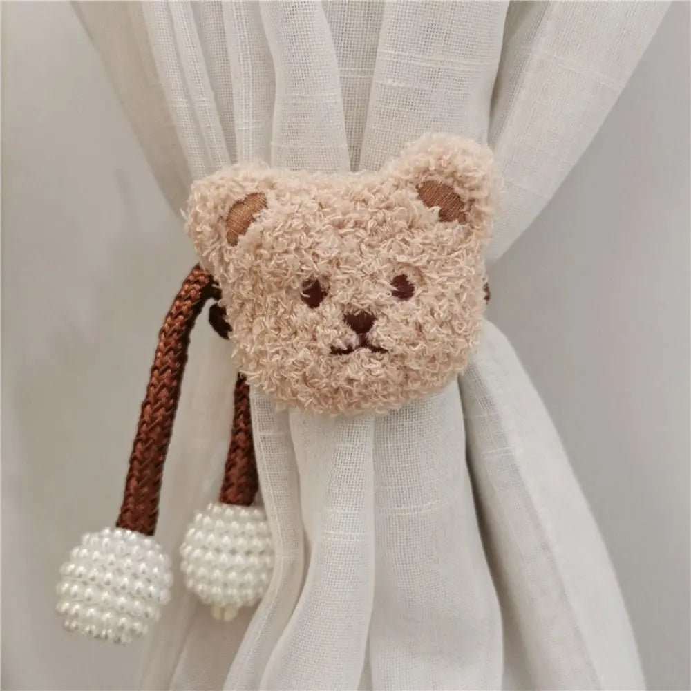 attache cordon fenêtre teddy bear mignon décoration maison tissu doux couleur beige marron clair