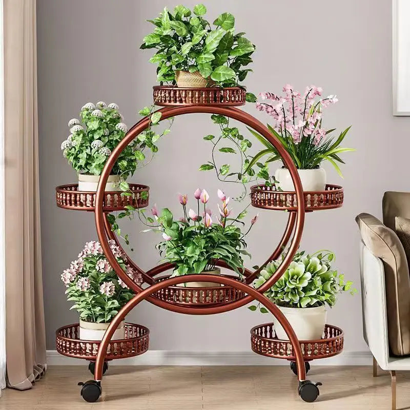 meuble plantes moderne blanc marron doré ajouré barreaux verticaux roulette grille bord relevé