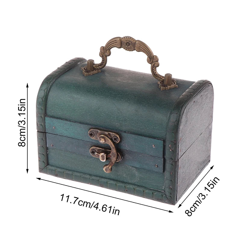 boîte bijoux bois vert foncé marron vintage simili cuir vieilli poignée métal cadenas sécurité