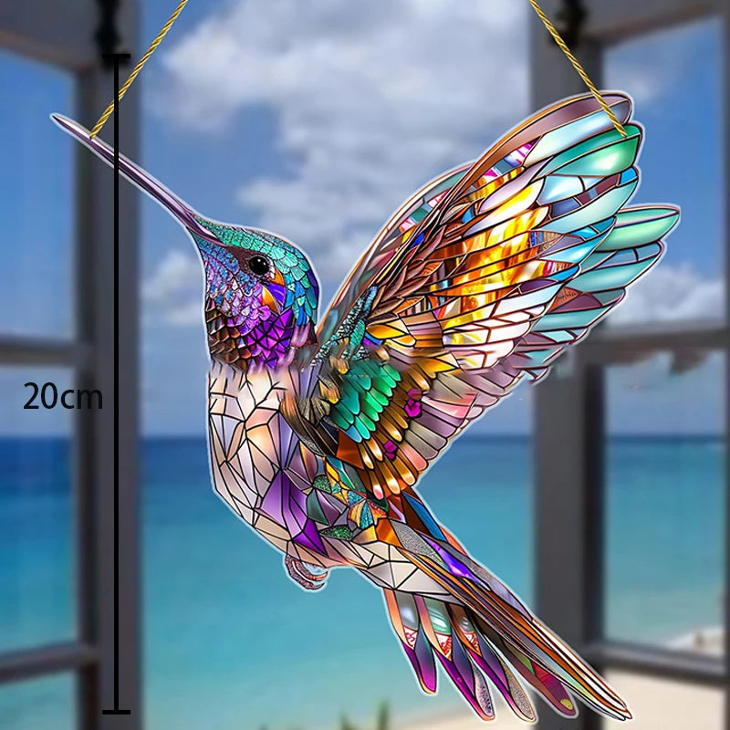 colibri multicolore mosaïque artisanal décoration suspendue chaîne dorée maison jardin ornementalité