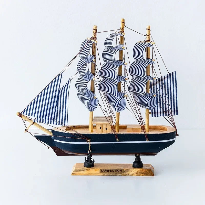 bateau voile bois bleu blanc rayures classique décoration maison ornement anniversaire