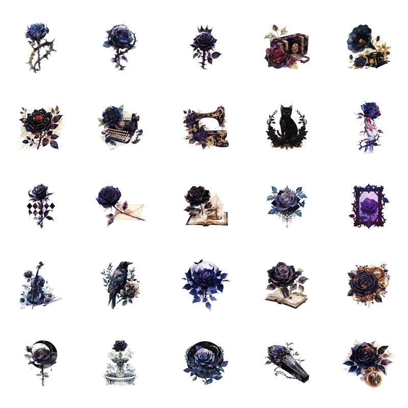 stickers adhésifs violet fleurs crânes bijoux globe terrestre oiseaux géométriques art gothique scolaire enfants