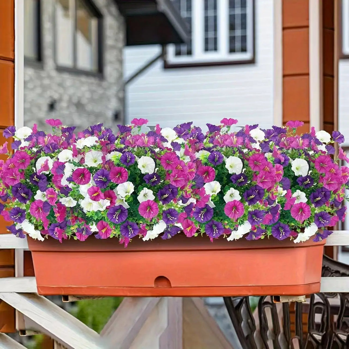 bouquet fleurs artificielles violettes blanches jaunes rouges petunia modernes decoration maison mariage anniversaire 35cm