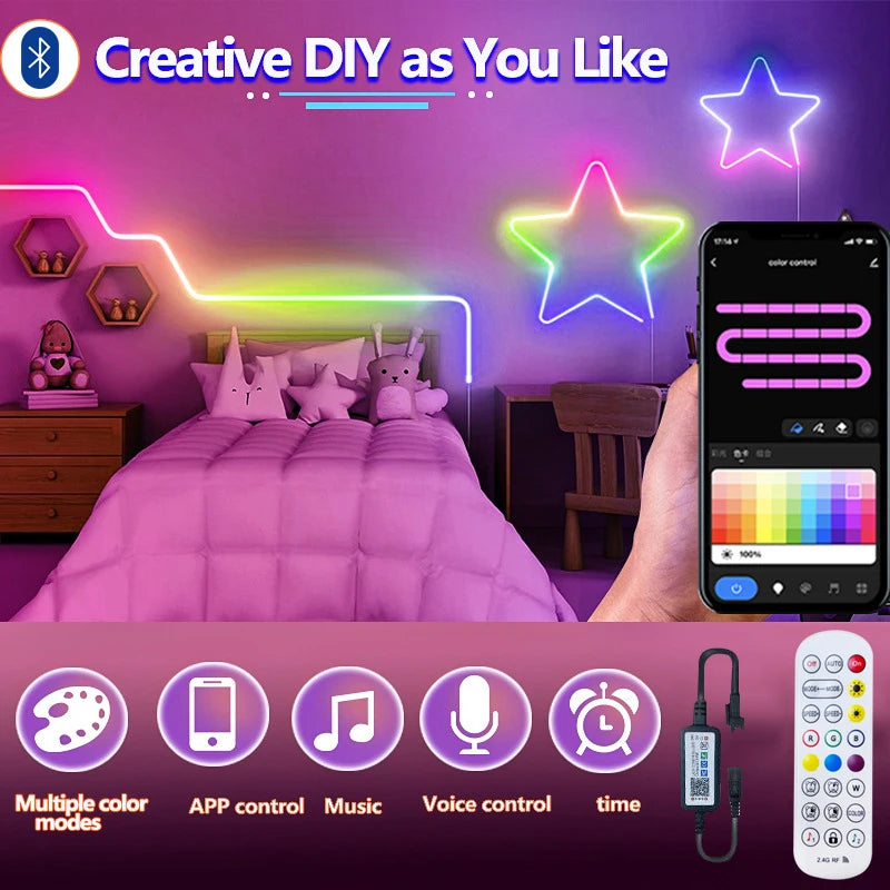 ruban led néon multicolore 24v 60leds mètre moderne télécommande clips étanche ip65