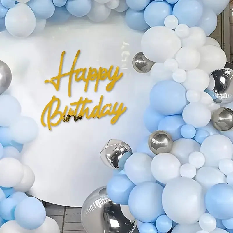 arche ballons happy birthday doré noir blanc festif décoration mur transparent moderne différents couleurs