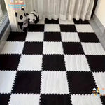 tapis modulable carreaux géométriques gris blanc doux moelleux moderne clips 30cm 30cm