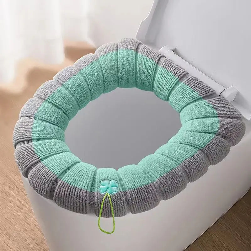 couvre siège toilette gris doux rayures élastique intégré motifs décoratifs écologique salle bain