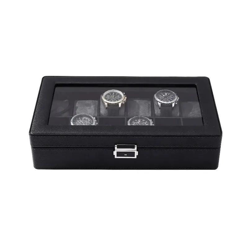 boîte rangement montres velours noir cadenas moderne 12 places storage watch box black velvet