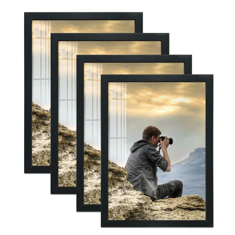 cadre photo noir contemporain bois synthétique 21x29.7cm verre mur fixe