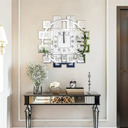 horloge murale moderne or argent cristal miroir effet mosaïque chiffres romains deco