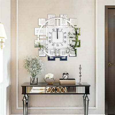 Horloge murale 60 cm cristal argenté design moderne salon