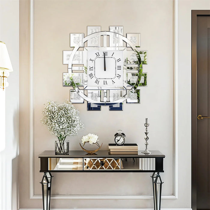 Horloge murale 60 cm cristal argenté design moderne salon