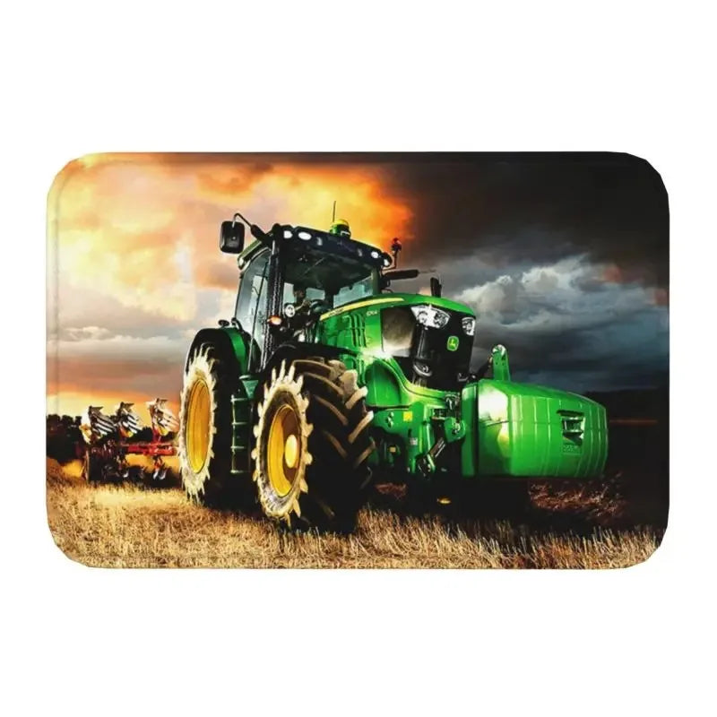 tapis sol entrée décoratif tracteur agricole fleurs welcome moderne antidérapant polyester vert jaune