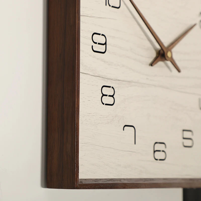 horloge murale moderne double face bois texture minimaliste date heure salon