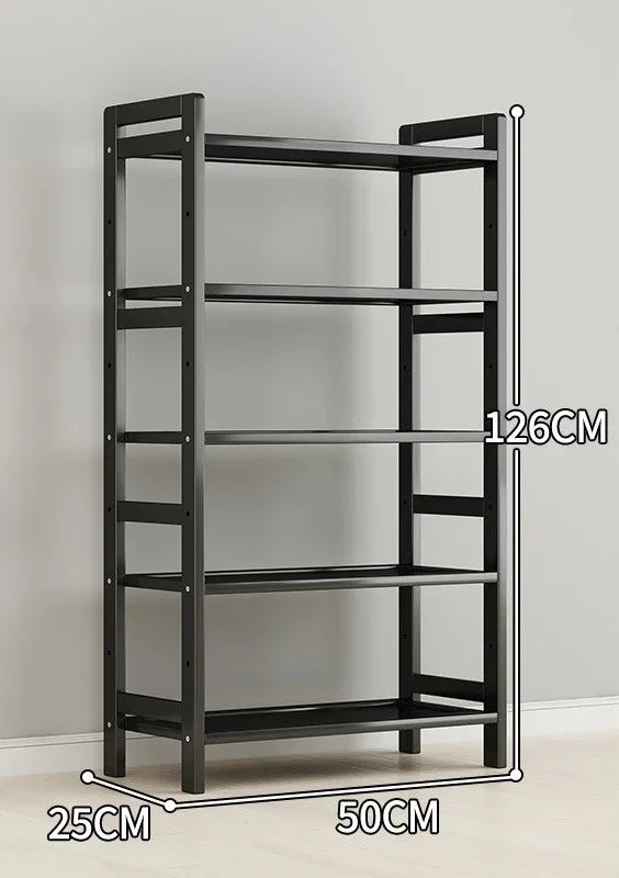étagère rangement noire multifonctionnelle moderne acier inoxydable bambou réutilisable livres plantes