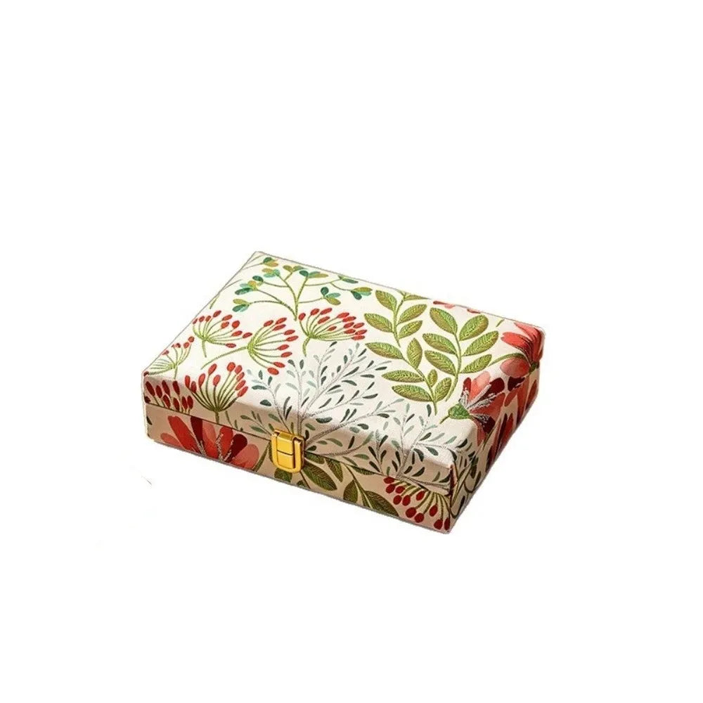 boîte bijoux classique vintage compartiments fleurs velours intérieur vert beige rouge