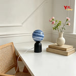 lampe table moderne noir bleu striees led usb rechargeable vitrail opaque chambre