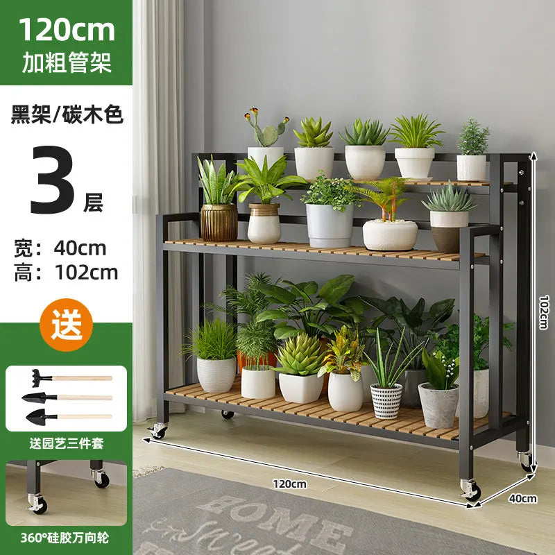 étagère plantes bois métal roulettes meuble jardin intérieur blanc moderne