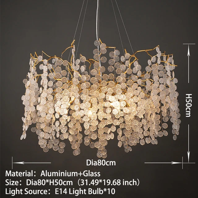 Suspension lumineuse moderne dorée transparentes branches salon chambre