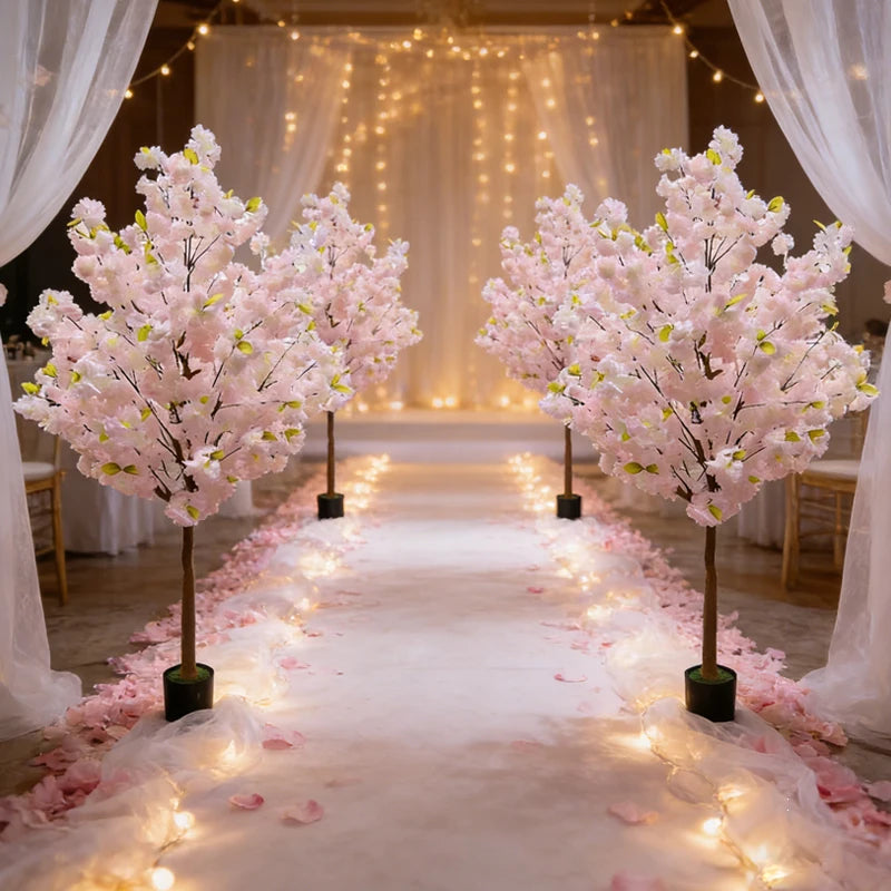 arbre artificiel rose clair vert fleurs feuilles moderne extérieur durable waterproof anniversaire decoration maison