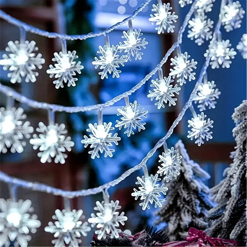 guirlande lumineuse flocons neige bleu blanc multicolore hivernale festive decorative chambre salon festivités