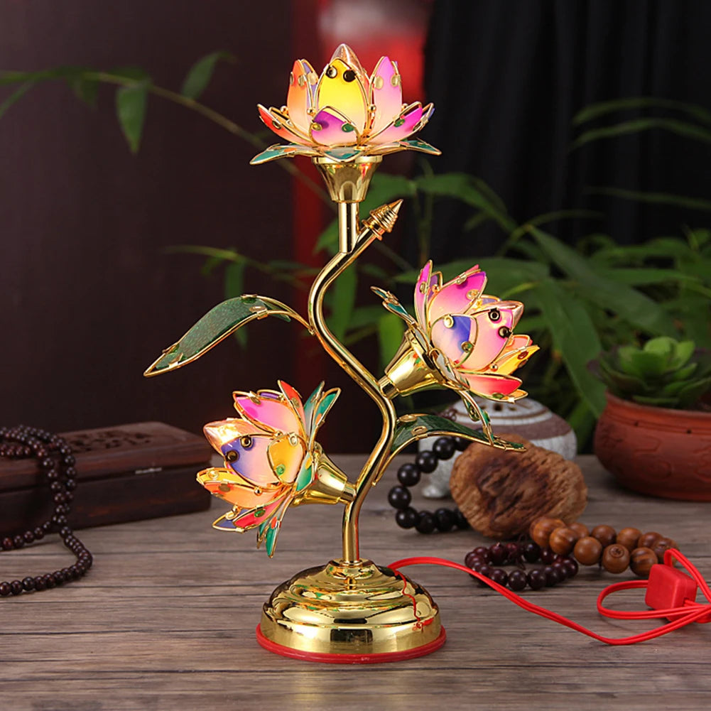 lampe poser dorée multicolore fleurs stylisées artisanal meditation maison vde 36cm