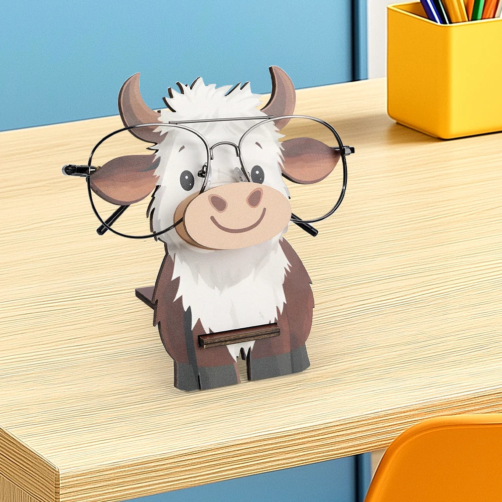 support rangement lunettes forme vache bois blanc marron cartoon decoratif maison