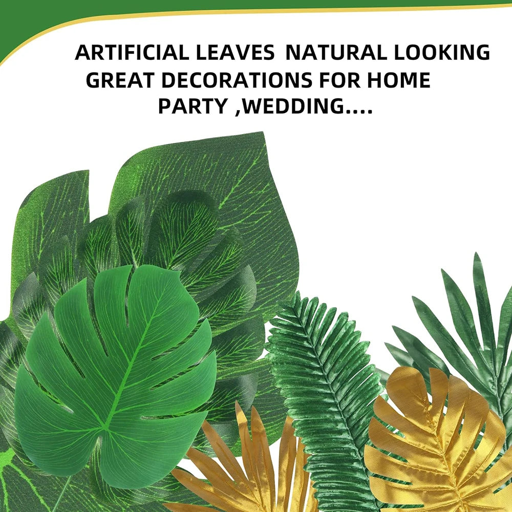 feuilles artificielles tropicales vert doré décoration moderne mariage anniversaire extérieur verte naturelle ludaua hawaïen