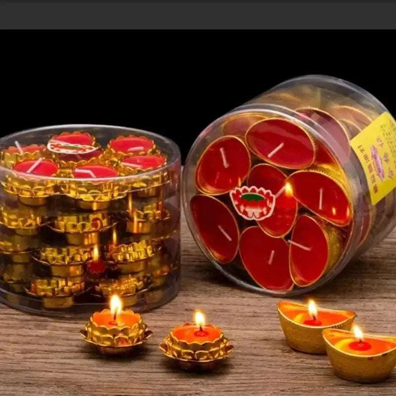 bougies décoratives fleurs lotus rouge doré artisanal traditionnel 28 pièces opaques table événements