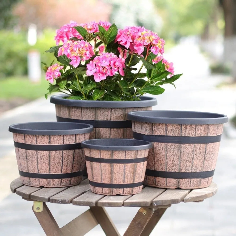 pots fleurs marron clair texture bois vintage drainage soucoupe grande capacitéintérieur