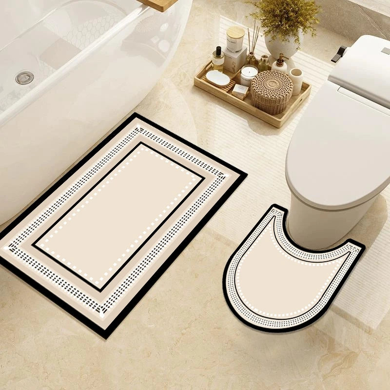 tapis bain anti dérapant absorbant moderne motif géométrique beige clair