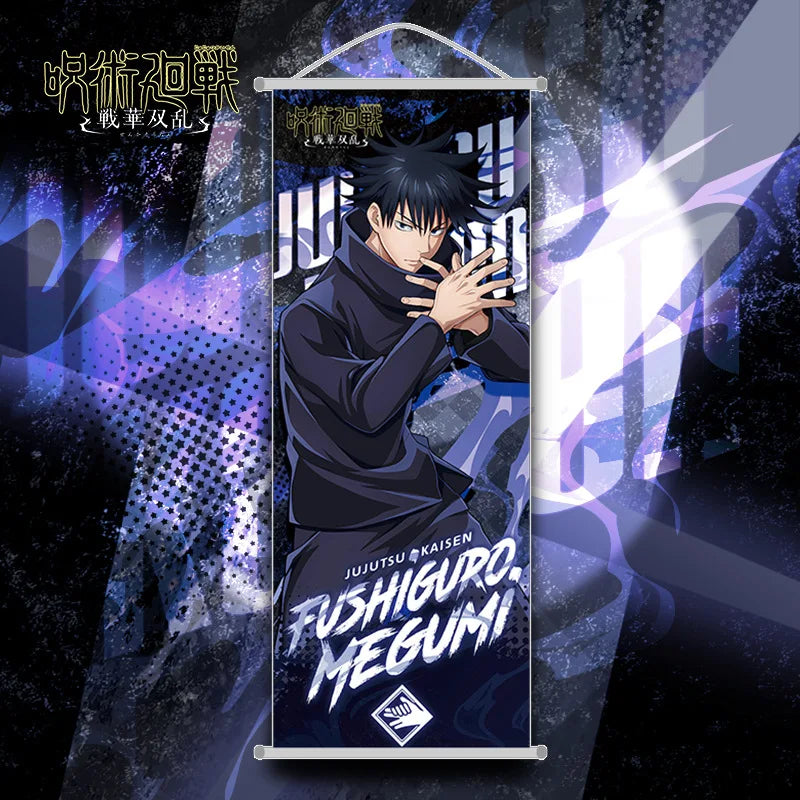 décorations anime bannières illustrées suspendues gojo satoru jujutsu kaisen vert noir bleu