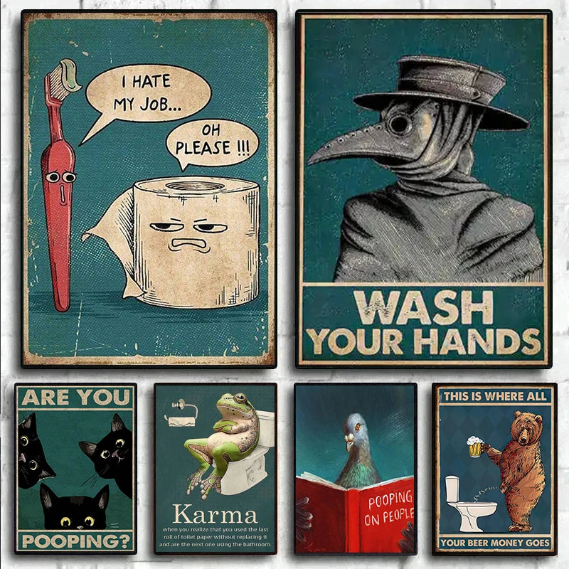 affiche humoristique vintage illustrations coton cadre sans toile dessin animé vert blanc noir