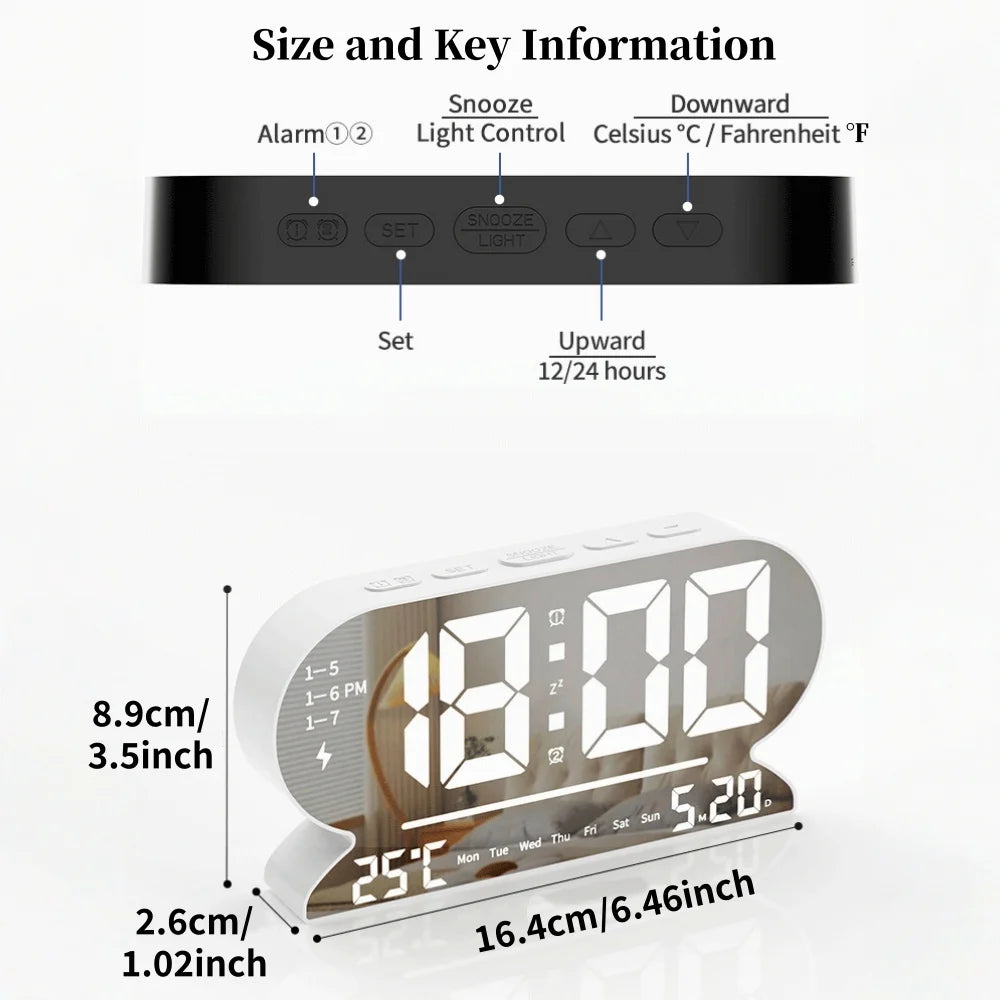 horloge numérique moderne alarme contrôle vocal affichage température date semaine lumière nocturne recharge usb