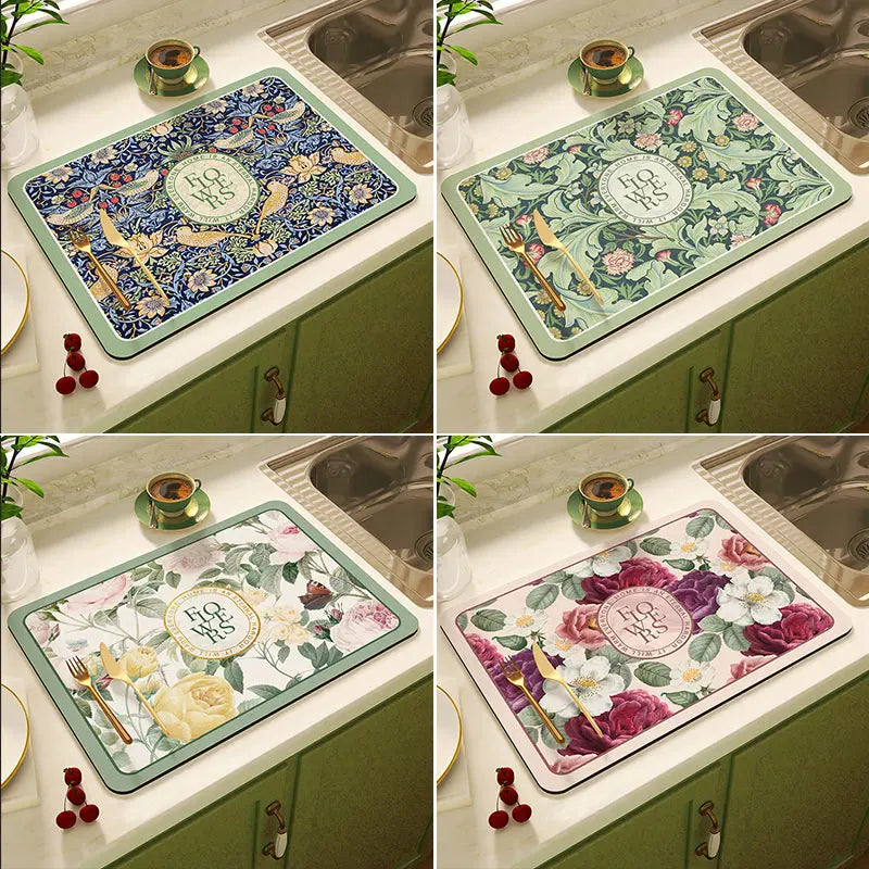 tapis cuisine absorbant motif floral fleurs rectangle décoratif évier plan travail