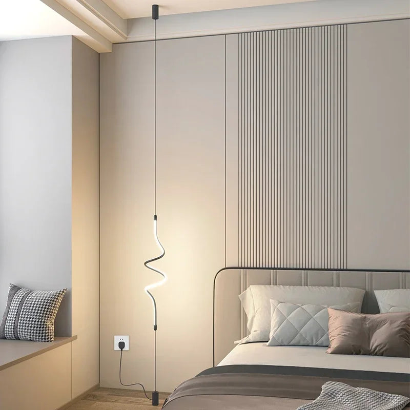 lampe poser moderne noire led adhésif 6w 10w lisse aluminium câble électrique