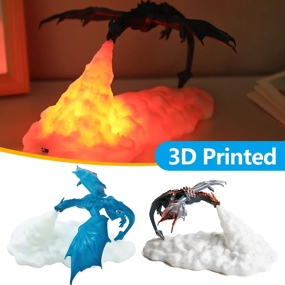 lampe led 3d imprimée dragon feu noir orange moderne veilleuse rechargeable usb magma
